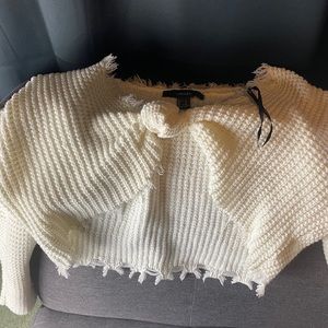 White/cream cropped knot tie sweater